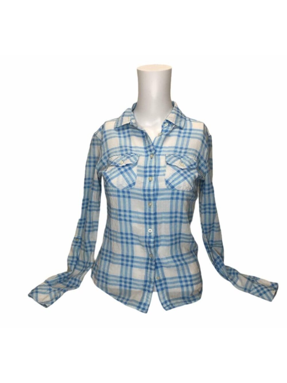 Aeropostale Shirt Eighty Seven Womens XS TP Plaid Blue Lace Back Long Sleeves